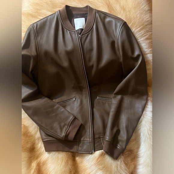 Sandro Mens H21 New Monaco Leather Jacket Size S Marron Brown Lambskin - Picture 5 of 15